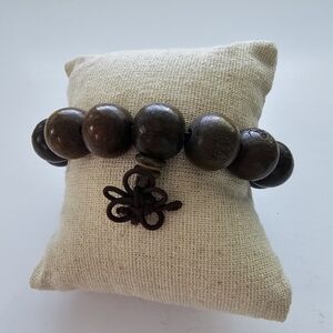 Large Natural Wood Bead Stretch Bracelet Chunky Boho Style